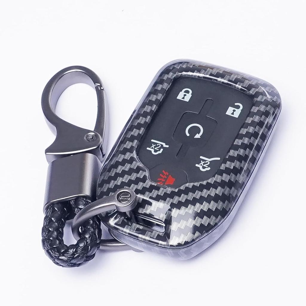 For GMC Key Fob Cover, Carbon Fiber Pattern Key Case for 2017-2022 2023 2024 Suburban Tahoe Silverado 1500 GMC Yukon XL Acadia Terrain Sierra 1500