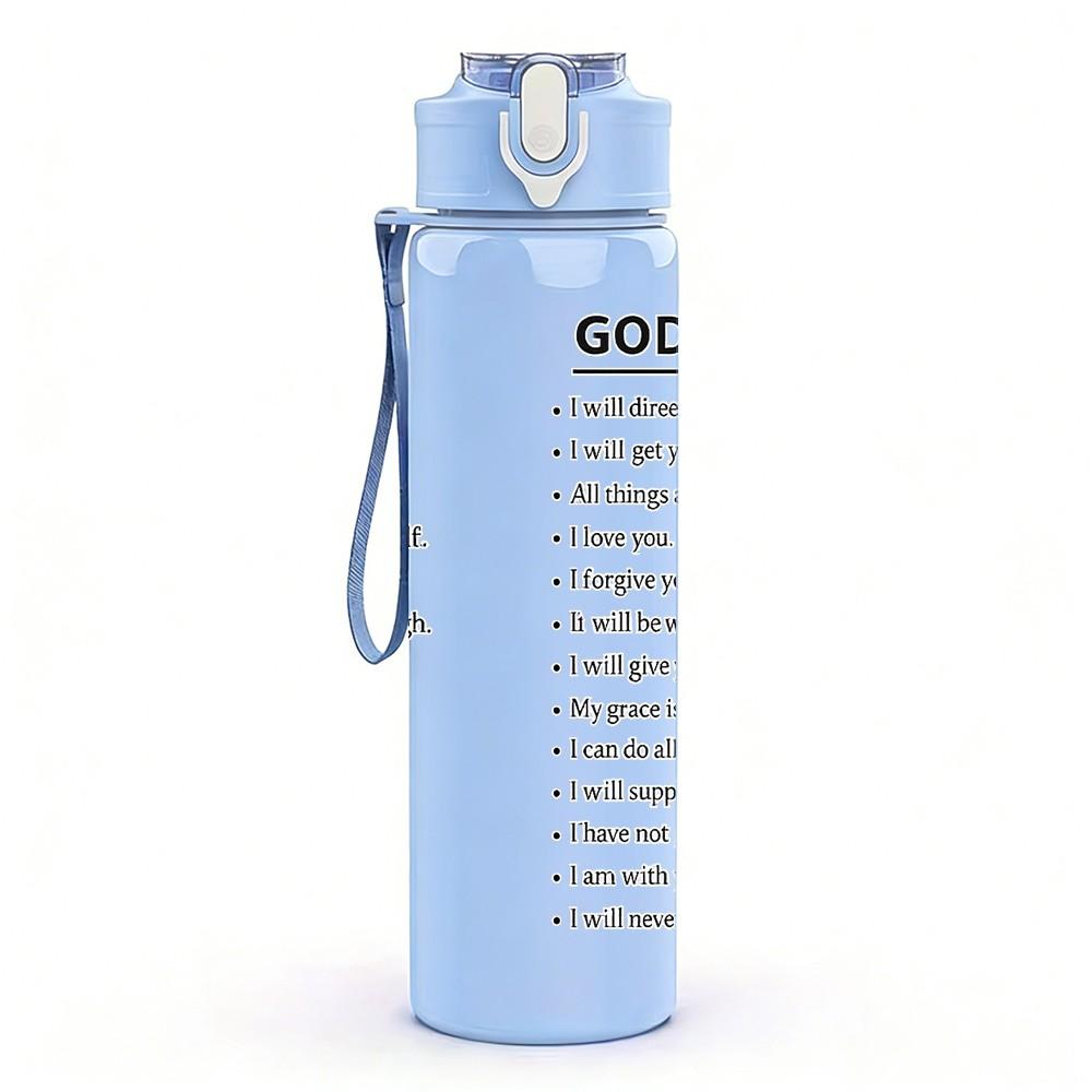 1PC You Say God Says Text Print 750ml Color Plastic Sports Water Bottle Leakproof Flip Straw Lid Suitable for Sports Office Home Use
