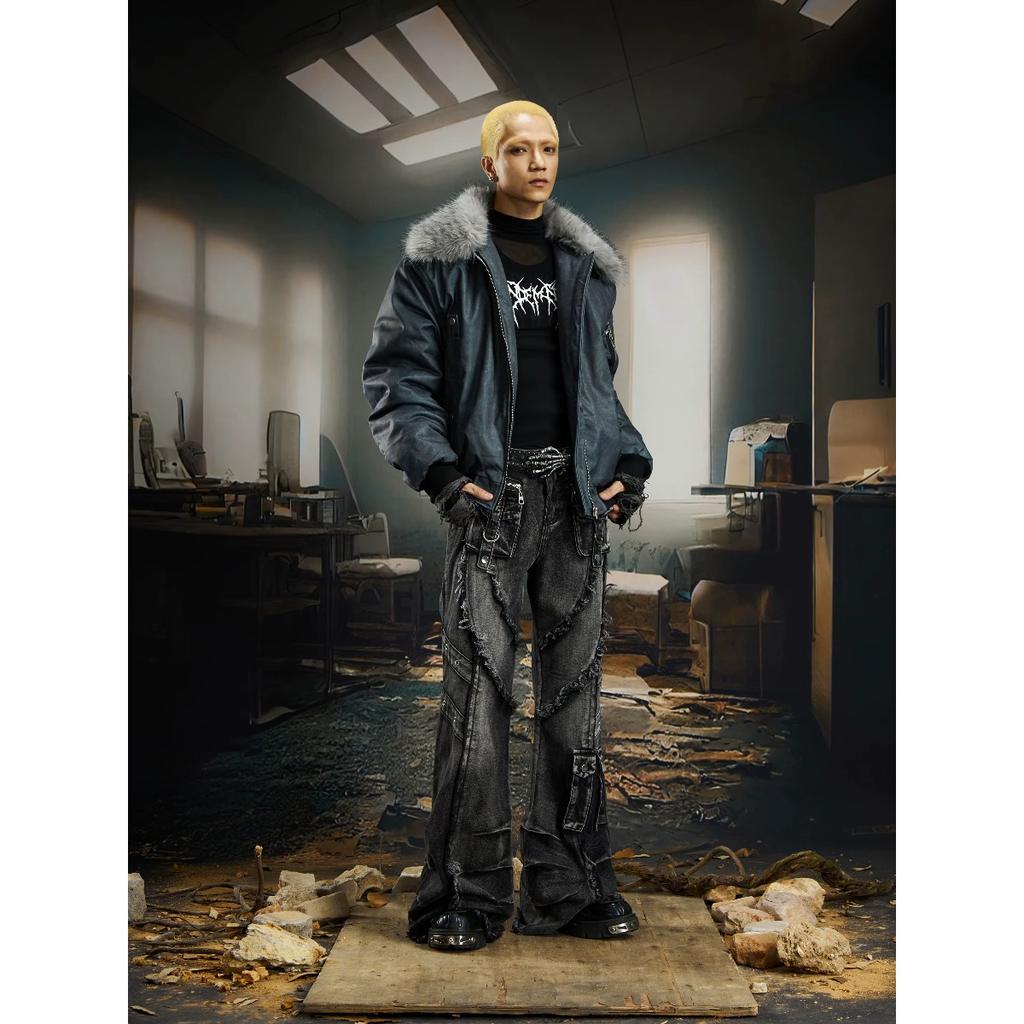 BeatStreet Design Oscuros Calle Principal Super Industria Pesada Deconstruidos Bolsillos Múltiples Costuras Pliegues Pinzados Pantalones Vaqueros Bootcut