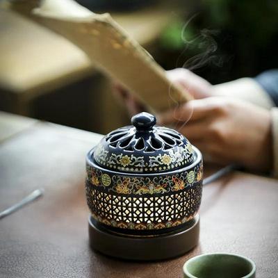 Enamel Electric Incense Burner Ceramic Bedroom Nighlight Cloisonne Essential Oil Timed 0-300° Sandal 220V Incense Stove EU Plug