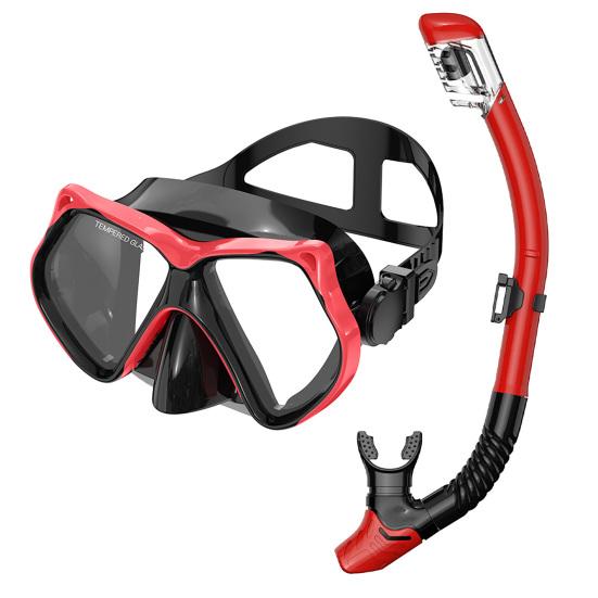 Schnorchelmaske mit Trockenschnorchel, Auslaufsichere Anti-Beschlag Panoramische Tauchmaske & Schnorchel Set, Wasserdichte Schnorchelausrüstung für Erwachsene