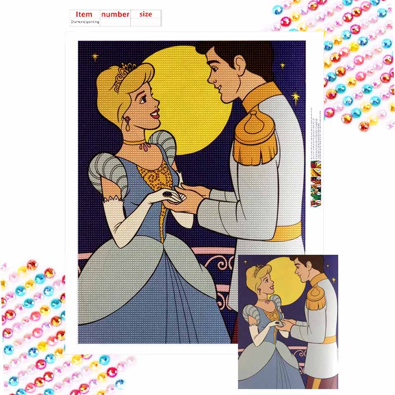 Disney Cinderella and Prince Charming Diamond Mosaic Painting Art Kit Handmade DIY Home Decor Round 20x30cm
