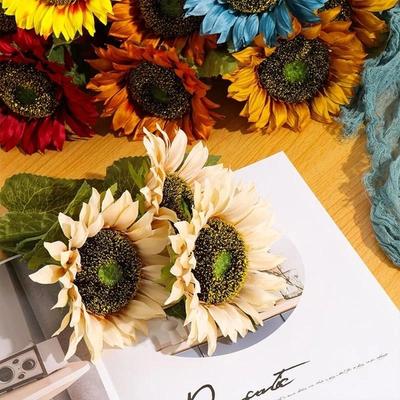 3 Heads/Bunch Decorative Home Decor DIY Craft Fake Flores Bouquet Artificial Flower Silk Sunflower Wedding Decoration