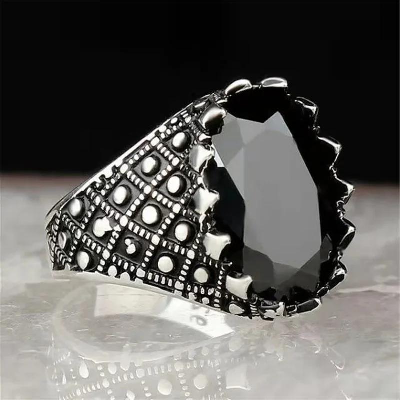 Новое Мужское Кольцо Популярный Искусственный Цирконий Вставка Ретро Стиль Классический Узор Черный Циферблат Тренд Бизнес Повседневный Вечеринка 7