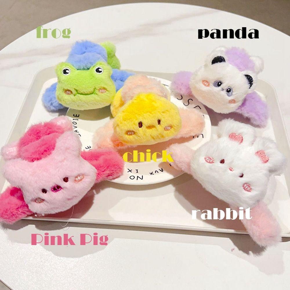 Acrylic Plush Panda Hair Claw Doll Winter Cross Hair Clip Cute Animal Shark Clip Ladies/Girls