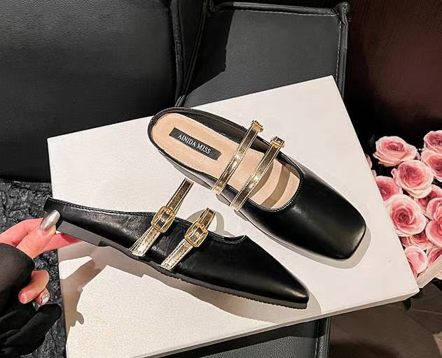 French bag head half slippers women's spring and autumn 2025 new Korean version flat-bottomed lazy half support one pedal Mill shoes tide