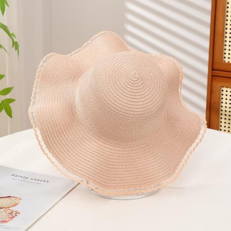 New straw hat women's summer beach hat seaside vacation visor sun protection versatile wave straw hat factory