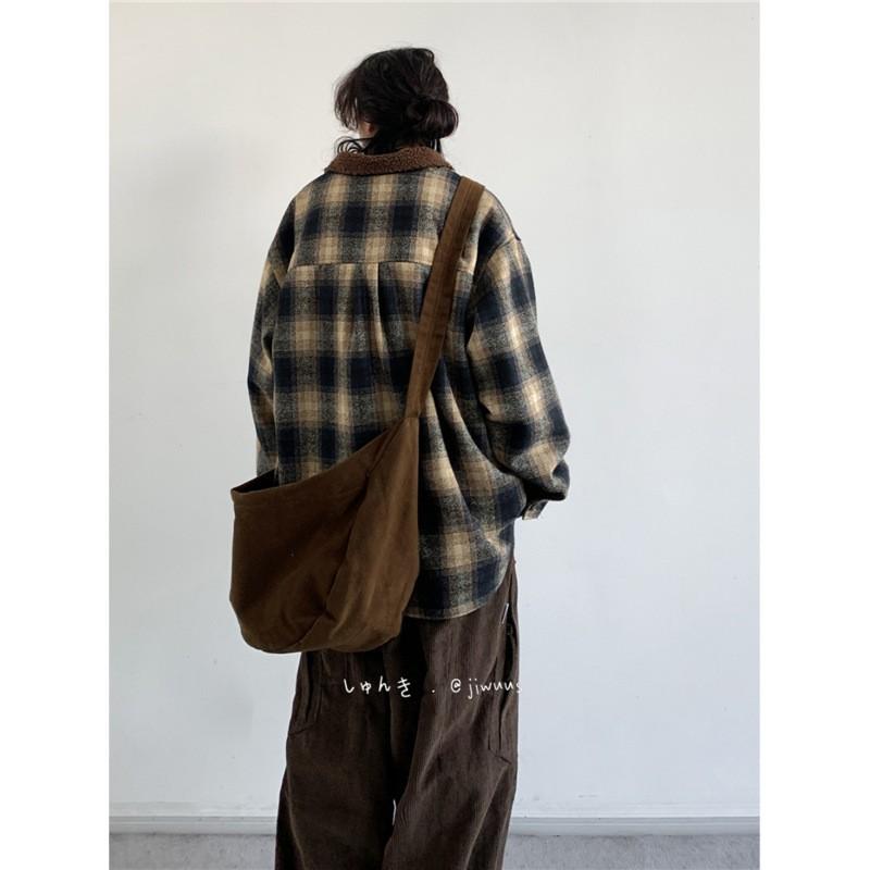 Winter Japanese Retro Multi-Pocket Plush Jacket Loose Fit Teens