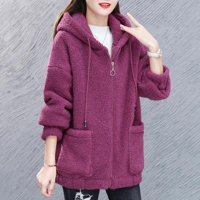 Women's Lamb Wool Sweatshirt Plus Velvet Autumn and Winter Loose Korean Style Zipper Pocket Cardigan Thickened Jacket