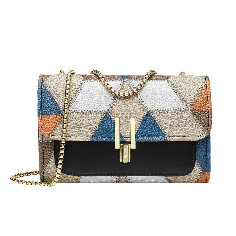 High-value New Autumn and Winter Fashion Splicing Contrasting Soft Leather Bag Women's Shoulder Crossbody Handbag Small Square Bag