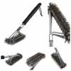 Long Handle Barbecue Cleaning Brush Triangle Grill Cleaning Steel Brush Multi-Function   Camping