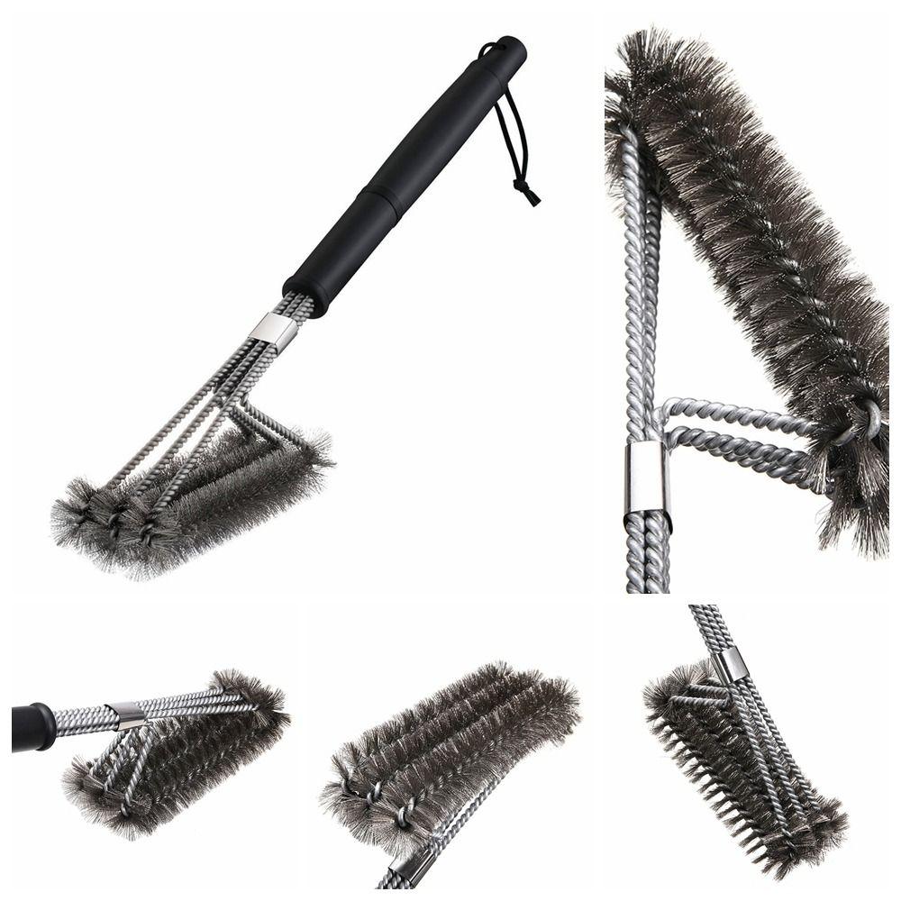 Long Handle Barbecue Cleaning Brush Triangle Grill Cleaning Steel Brush Multi-Function   Camping