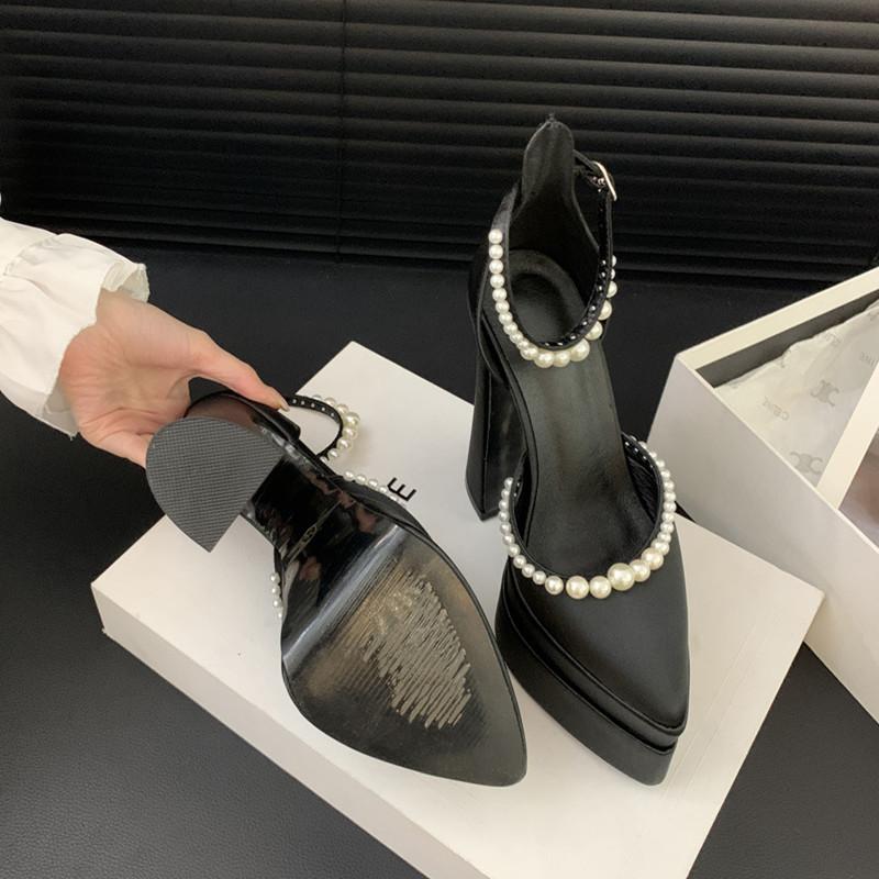 Mode Luxus Satin Perlen Decro Plateau Wedges Damen Pumps Frühling Sommer Mode Ultra High Heels Weiblich Partykleid Klobige Schuhe