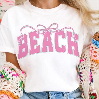 Strand Damen T-Shirt Süßes Oberteil Dame Lässig Modisch Damenbekleidung Sommer Trendige Mode Kurzarm Rundhals T-Shirt
