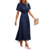 Women's Summer Fashion Loose V-Neck Short Sleeve Tie Solid Color Dresses