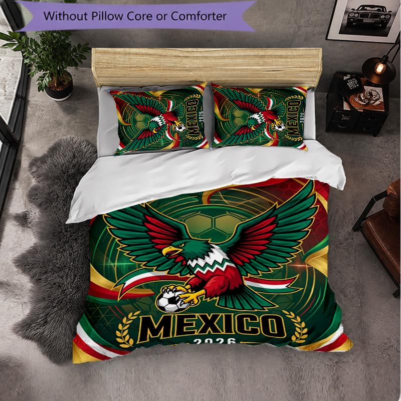 Mexico Footbal Pattern 3 Pieces Bedding Set Soft Microfiber Duvet Cover with Pillow Cases for Bedroom