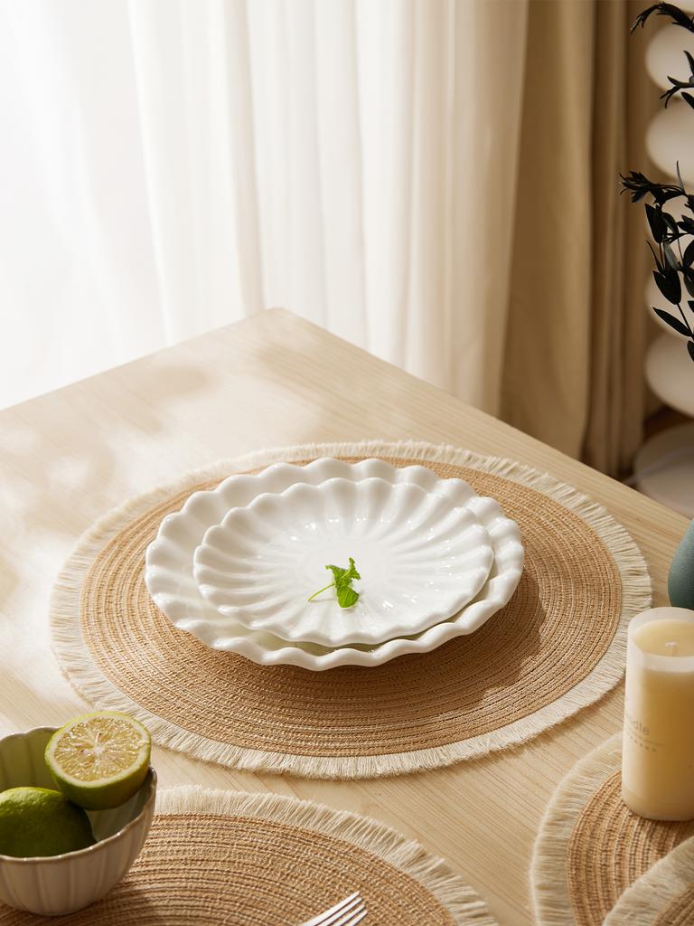 4pcs/set Hot Selling Fringe Eco-friendly Household Non-Slip Morden Style Table Woven Placemats Polyester Round Mat coaster set