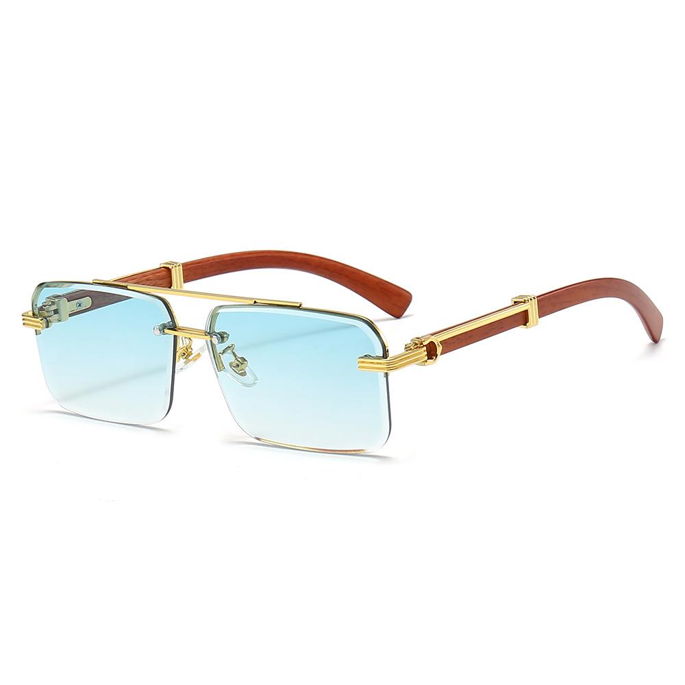 Wood Grain Square Rimless Sunglasses UV400 Retro Women Men Designer Brand Eyewear Shades Oculos Female Gafas