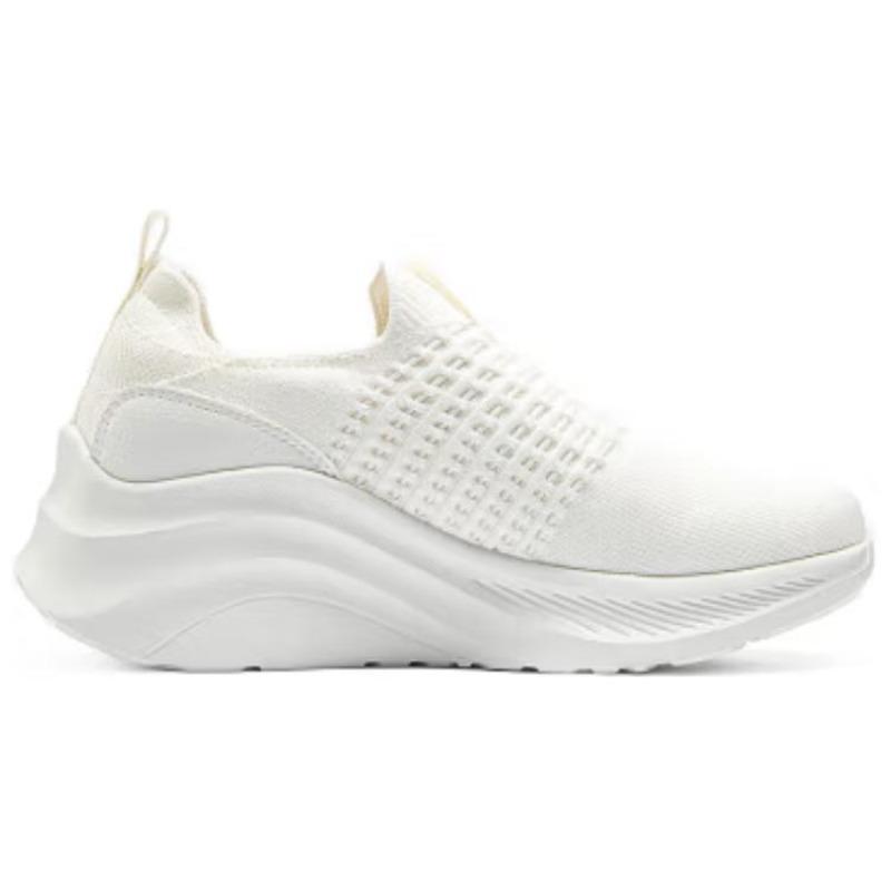 Skechers Women Milky White Low Top Casual Shoes Mesh Fabric Slip On 117514-OFWT