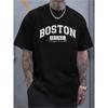 Europäische Größen Herren Originalmuster T-Shirt | Weich Atmungsaktiv Kurzarm Rundhals Mit Kräftigem "Boston" Aufdruck, Geeignet Für Alle Jahreszeiten