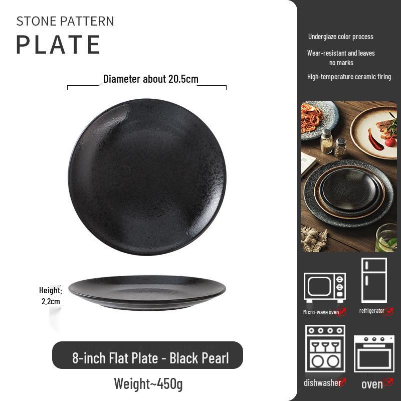 Retro Japanese Ceramic Plate: Creative Black Glaze Dish for Home and Restaurant