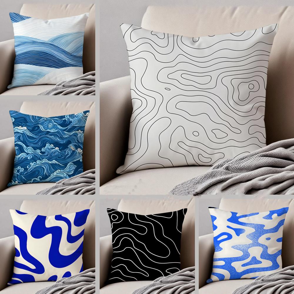 Minimalist Wave Lines Pillow Minimalist Art Cushion Cover Throw Pillow Cover Hidden Button Durable Polyester Chair Cushion