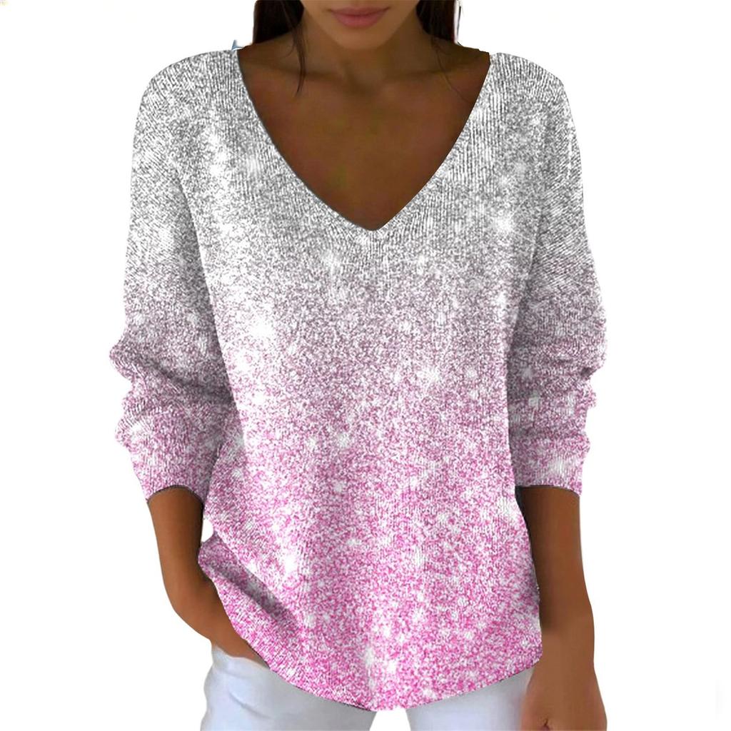 Maglione da donna casual quotidiano a maniche lunghe con scollo a V in finta lana, maglione a trecce con paillettes