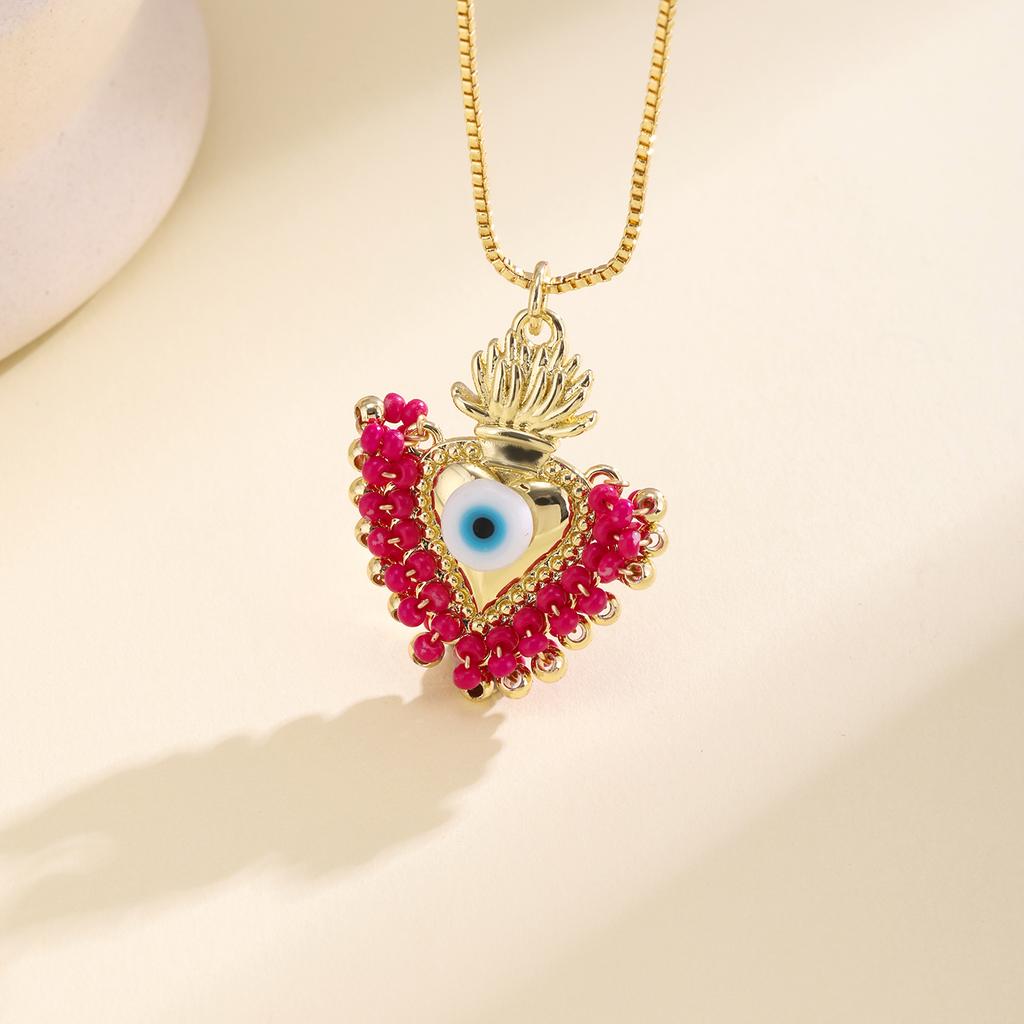 Nidin Sacred Heart Evil Eye Necklace Women Colorful Beaded Pendant Chain Choker Boho Style Lucky Protection Jewelry Wholesale