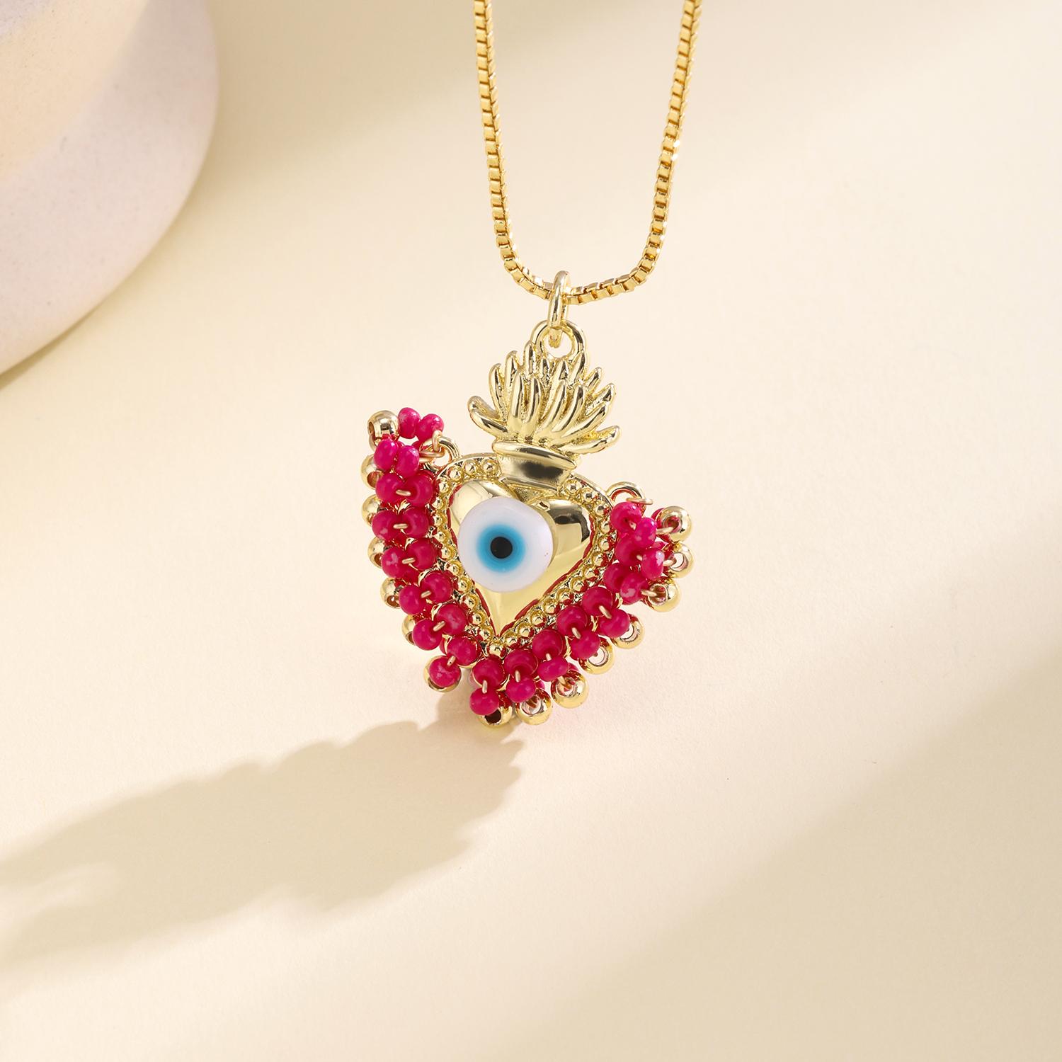 

Nidin Sacred Heart Evil Eye Necklace Women Colorful Beaded Pendant Chain Choker Boho Style Lucky Protection Jewelry Wholesale рожевий червоний колір