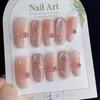 10 Pcs Handmade Pink French Almond Press On Nails With Bow Heart Rhinestones Cute Reusable Fake Nails For Girls