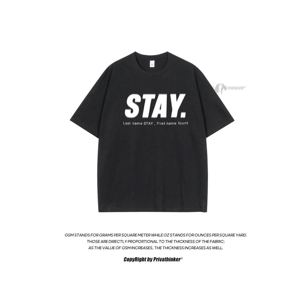 Korean Style Men Tops Kpop Streetwear STAY Print Luxury Cotton Male Tees Oversize Casual Unisex T-shirts Y2k Harajuku