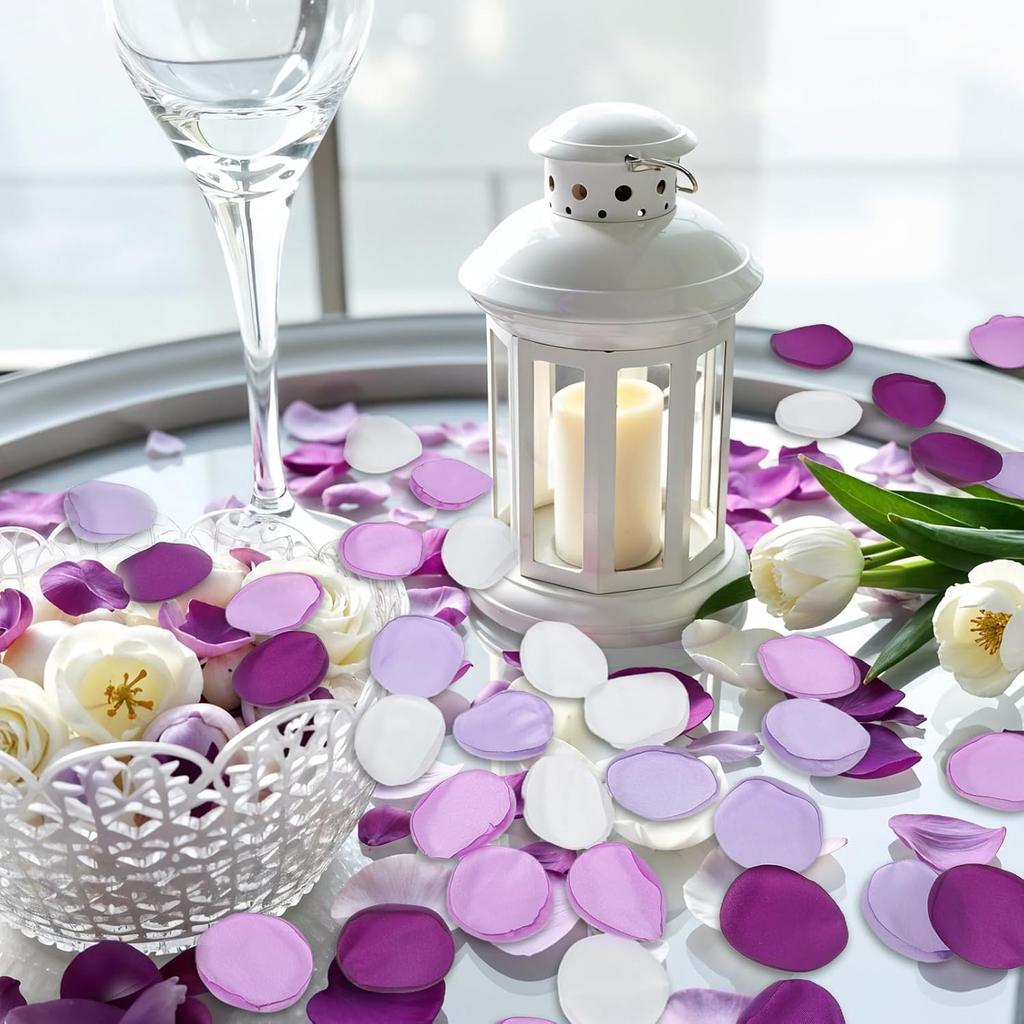 200Pcs Purple White Rose Petals for Wedding Lavender Purple Silk Petals Wedding Aisle Decor Flower Girl Scatter Petal for Valentine's Day Flower