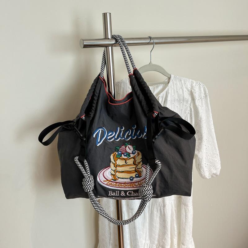 Japanese Niche Design Shopping Bag Women's Handbag Embroidered Flower Nylon Shopping Bag 2025 Summer New Portable