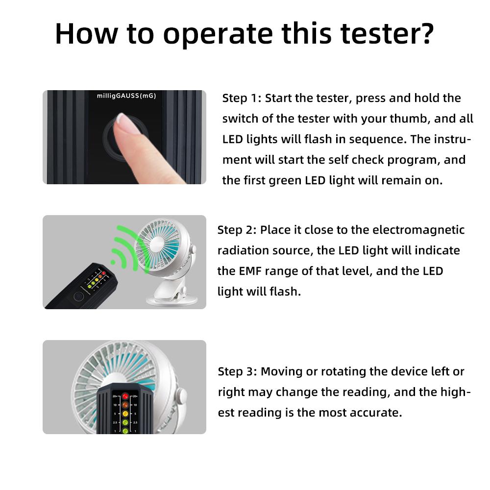 Portable Electromagnetic Radiation Detector EMF Tester Electro Magnetic Fields Strength Meter 0~20+ milliGauss With LED Light
