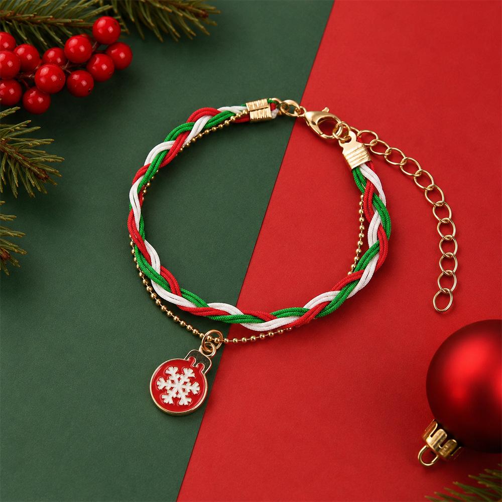 European and American Cartoon Christmas Woven Bracelet Christmas Alloy Pendant Beaded Gift Adjustable Jewelry
