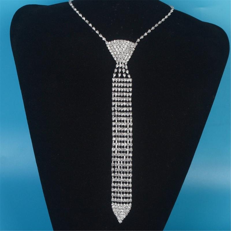 Stylish Rhinestones Tie Long Necklace Fashion Accessory For Parties Weddings And Formal Occasion Dressingup Neckpiece