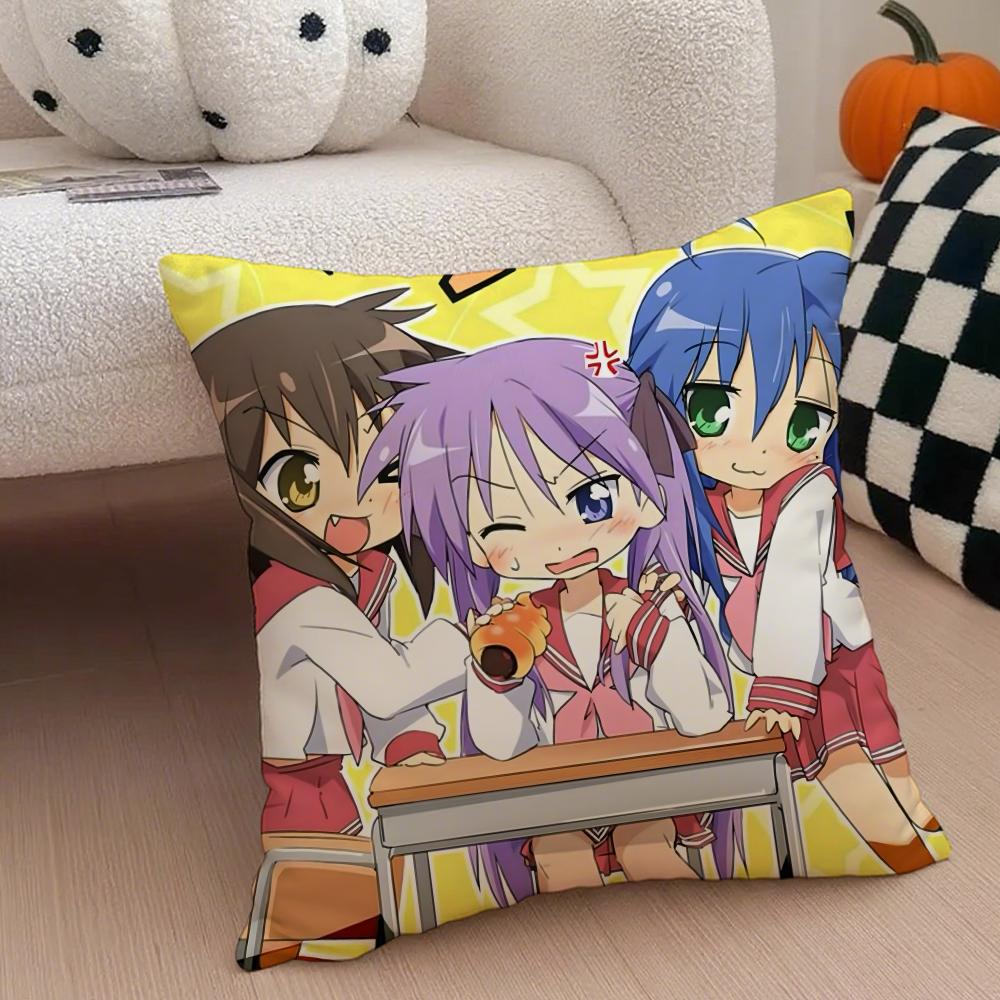 Cute Japanese Anime L-Lucky S-Star Cushion Cover Throw Pillow Cover Hidden Button Durable Polyester Chair Cushion