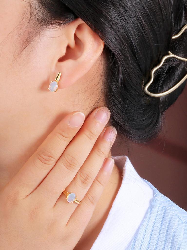 Shinning 100% Natural Opal Jewelry Set  Earrings Ring Real Gemstone Oval 7*9mm  925 Sterling Silver Exquisite Jewelry Gift for Women