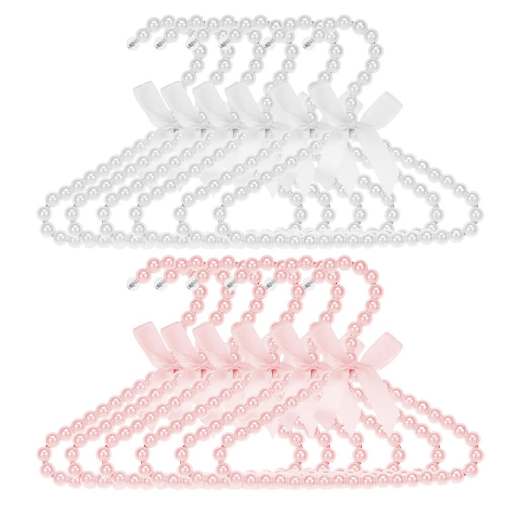 12Pcs Pearl Hanger Kids with Exquisite Design Small Pearl Beads Bow Clothes Hanger for Infant Baby Girls Boys