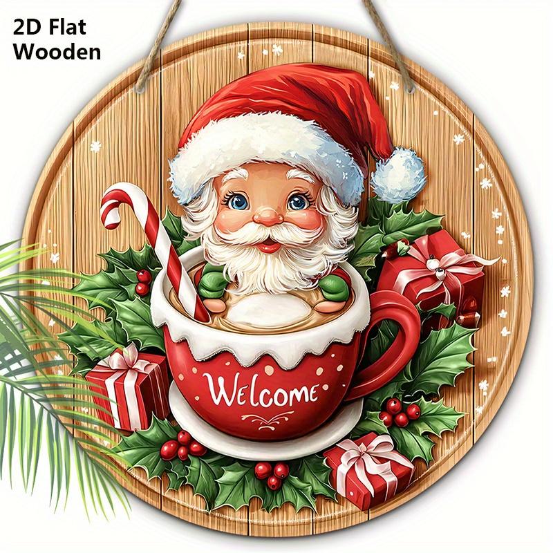 

Деревянная табличка «Рождественский горячий шоколад» с узором Санта-Клауса - Приветственная табличка Navidad для входной двери, настенный декор - Идеальное рождественское украшение 20cm/7.87in