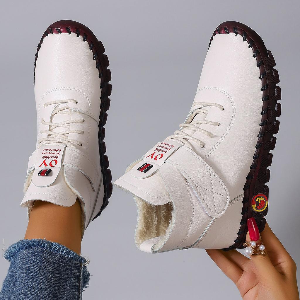 Cotton Shoes Hand-stitched Beef Tendon Soft Sole Velcro European and American Casual Velvet Thickened Warm Mother Shoes