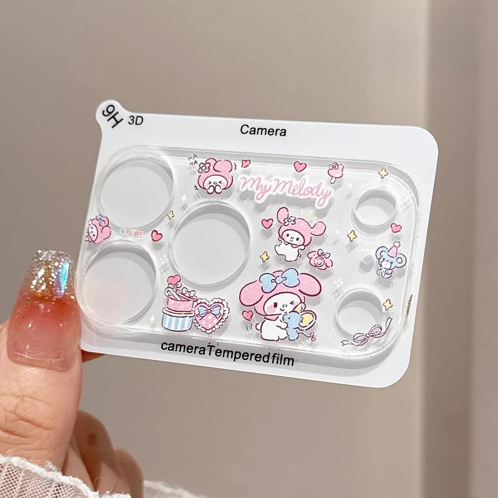 INS Korean Cute Cartoon Clear 9H HD Lens Tempered Glass Film For IPhone 17 Pro Max 16 15 14 Full Back Camera Protector