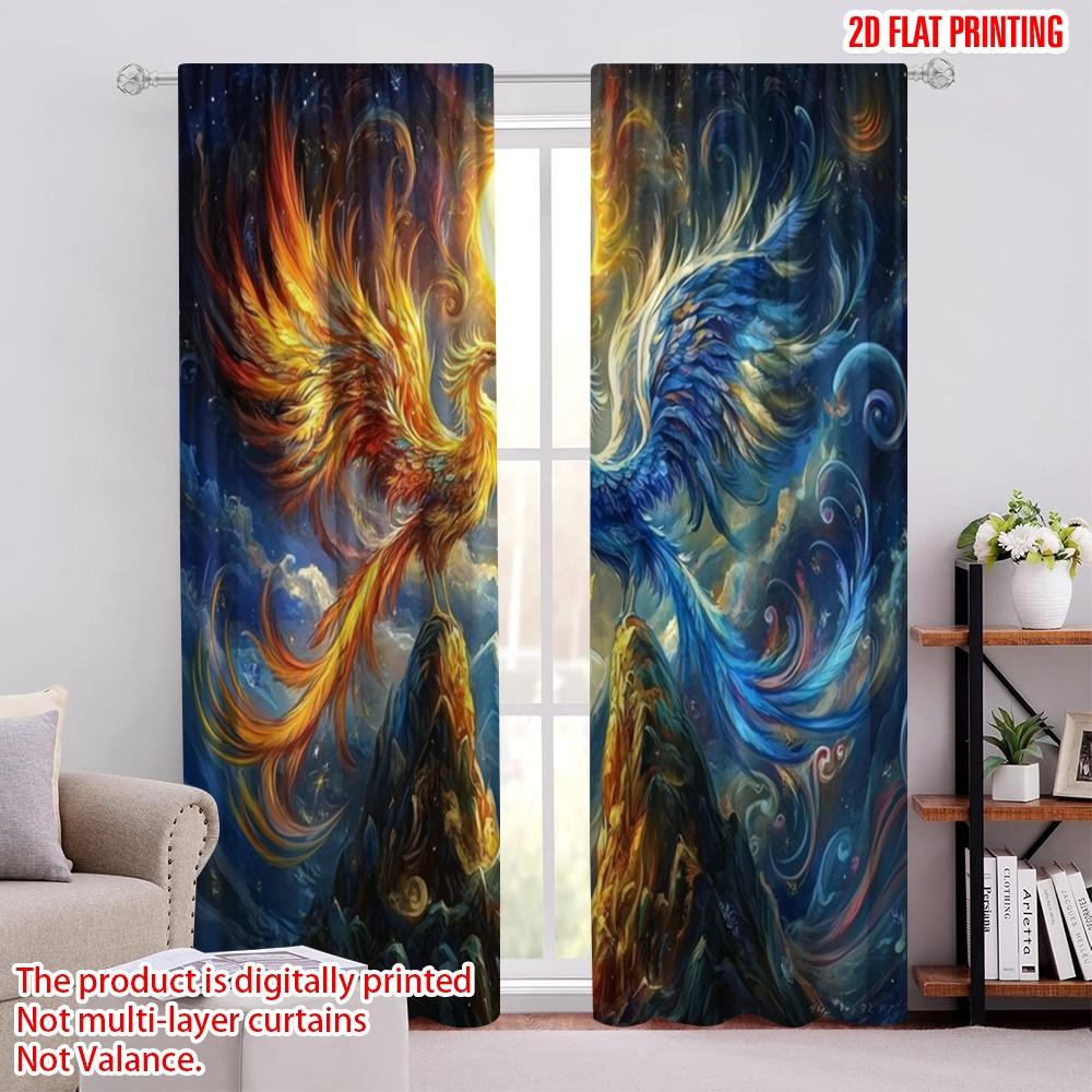 

2pcs,2D plane printing Print Curtains Celestial Phoenix Duel Versatile Fabric (without rod) All Seasons Use for Living Room, 52.50 × 116.00 cm 2 pcs