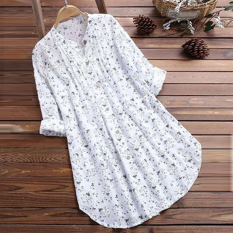 Floral Blouse Shirt Women's Spring Summer Loose Casual Shirt Printed Mid Length Top Fragmented Shirt