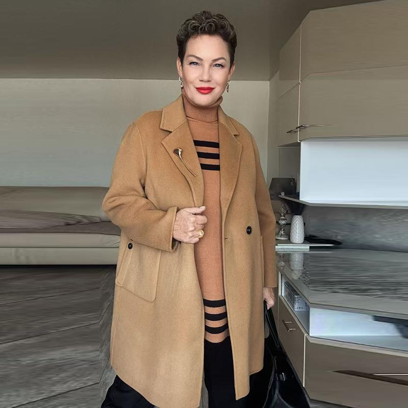 100% Wool Women Coat MODERN NEW SAGA Autumn Wool Long Coat Handmade Pea Coat Winter Warm Wool Long Jacket Overcoat