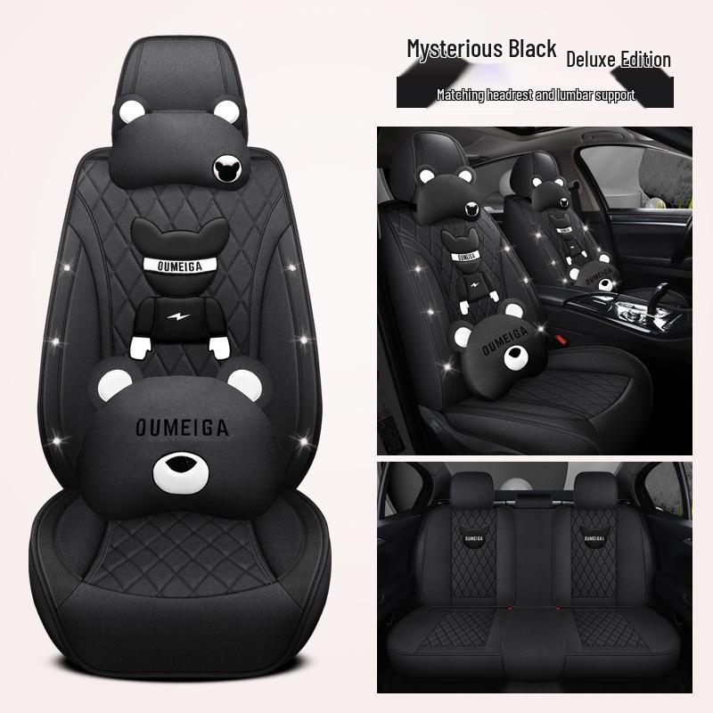 Star Chi Elantra Linen Cartoon Bear Car Seat Cushion - Four Seasons Suitable