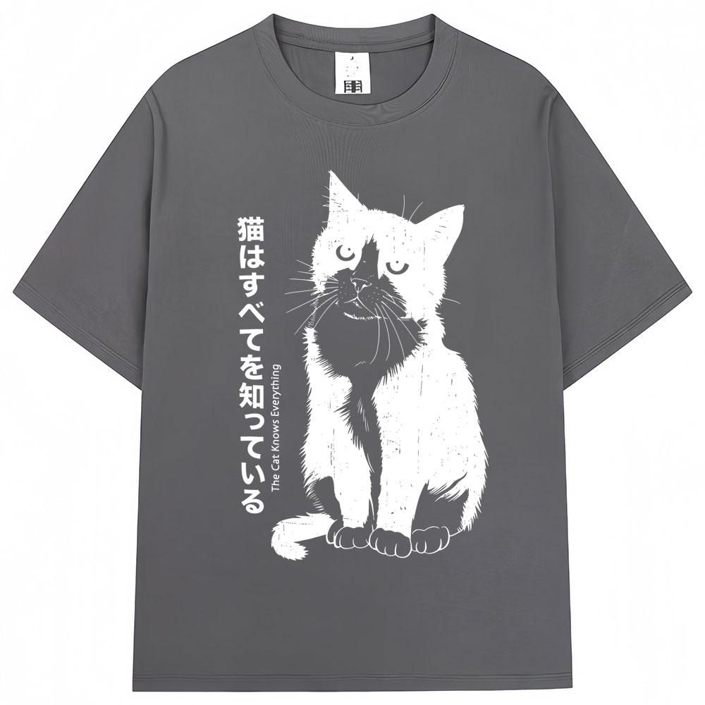 Japanese Style Funny Black Kawaii Cat Anime T Shirts Men Women Trendy Vintage Harajuku Tshirt Oversized Cotton Tees Streetwear