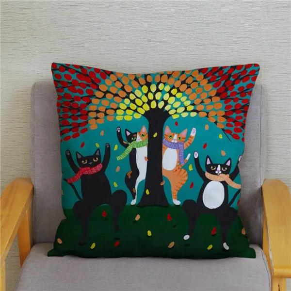 Cartoon Cycling Cat Print Cushion Cover Super Soft Pillowcase 45x45  Home Decor