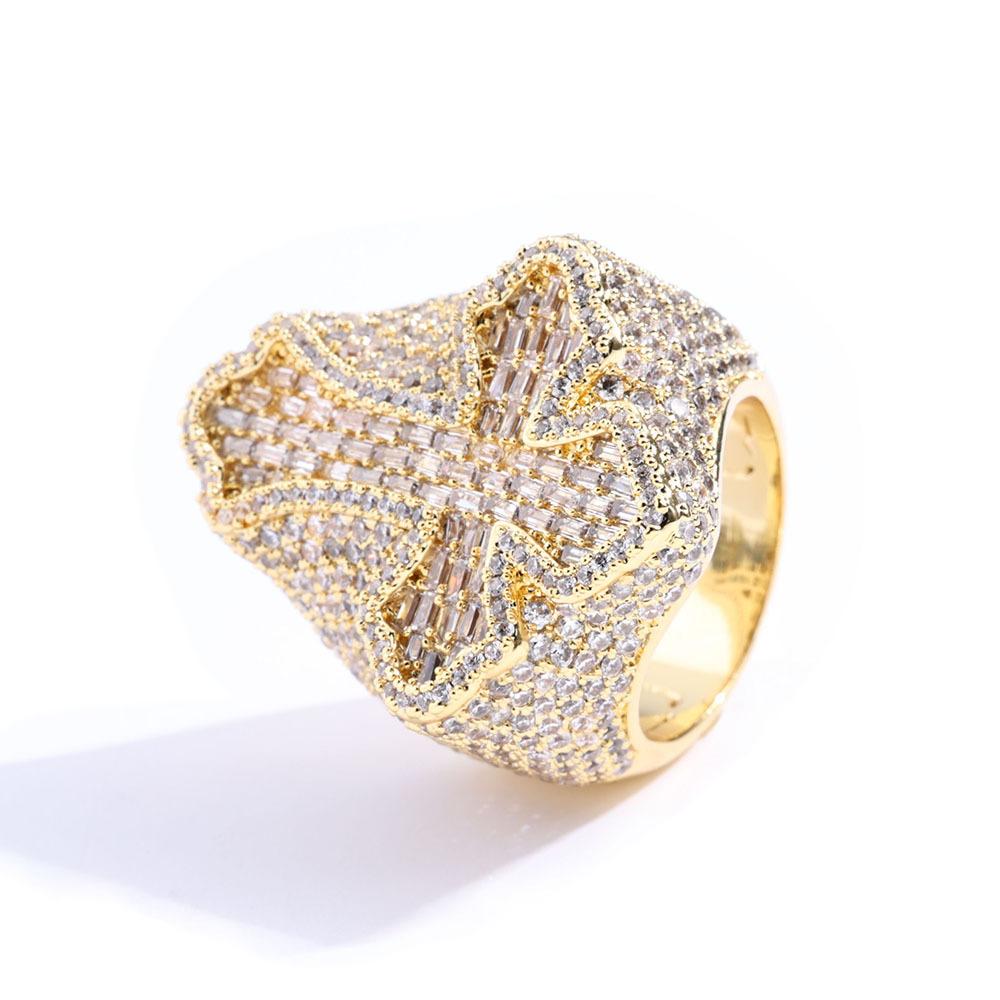 Hip Hop Hit Zircon Cross Ring, Personalized Accessory, Trendy Men s Ring No. 7