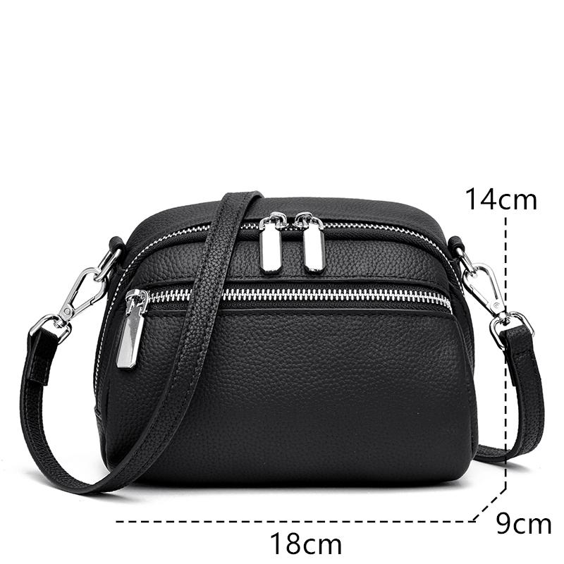 Classic Double Zipper Genuine Cow Leather Shoulder Bag For Women Small Crossbody Handbag